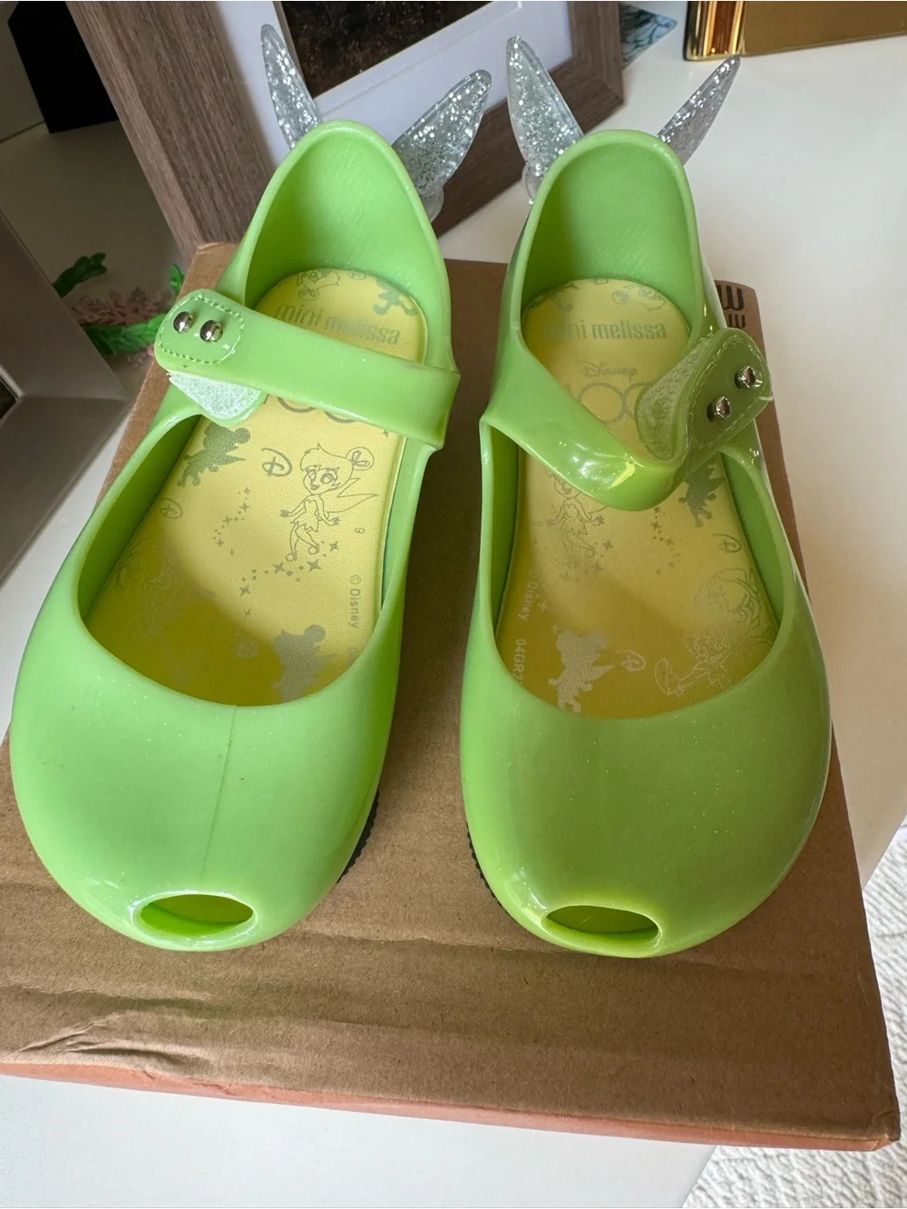 Mini Melissa Disney Tinker bell  Mary Jane Jelly Shoes with Glitter Wings